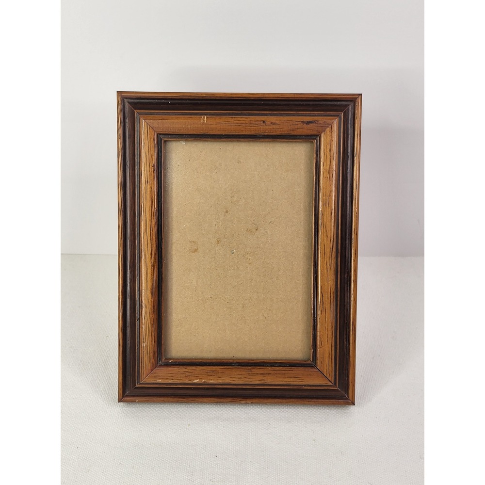 Vintage Brown Wood Picture Frame 5x7 Tiered Molding Tabletop Wall Mount